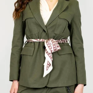 Maryley - Giacca sahariana con doppio taschino e cintura foulard