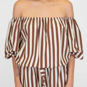 Motel - Blusa fantasia a righe scollo shiffer in viscosa leggera