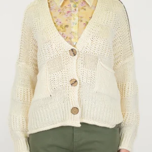 Haveone - Cardigan tre bottoni in filato leggero con bande in rilievo