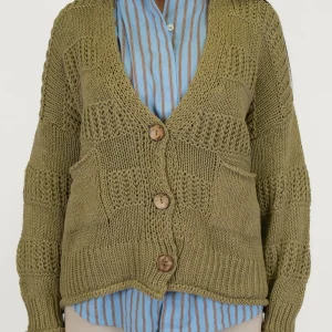 Haveone - Cardigan tre bottoni in filato leggero con bande in rilievo