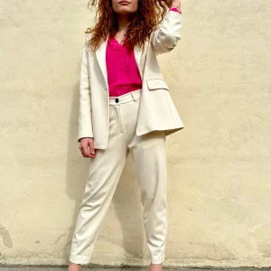 Pantalone in drill di viscosa color panna