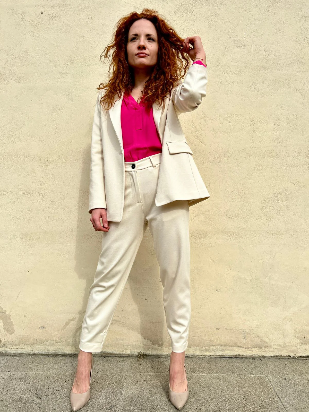 Pantalone in drill di viscosa color panna