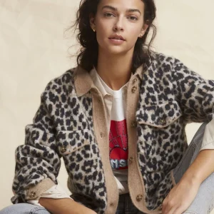 Cardigan in lana e alpaca animalier
