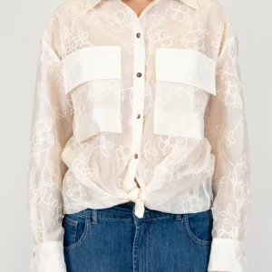 Motel - Camicia in tencel con ricami floreali e tasconi sul petto
