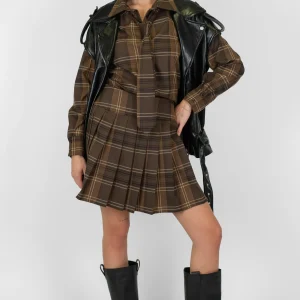 Tensione in - Minigonna fantasia check plissé con chiusura zip laterale