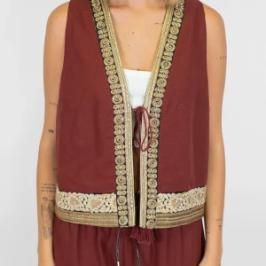 Motel - Gilet in misto lino con profilo tramato e chiusura con lacci