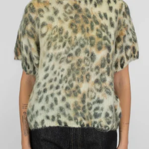 Tensione in - Maglia mezzamanica fantasia animalier maculata in misto lana mohair