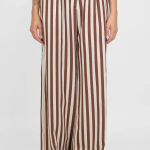 Motel - Pantalone palazzo fantasia a righe in viscosa leggera con elastico sul retro