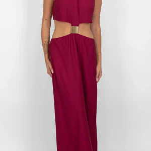 Haveone - Abito lungo cut-out con applicazioni in oro e allaccio al collo