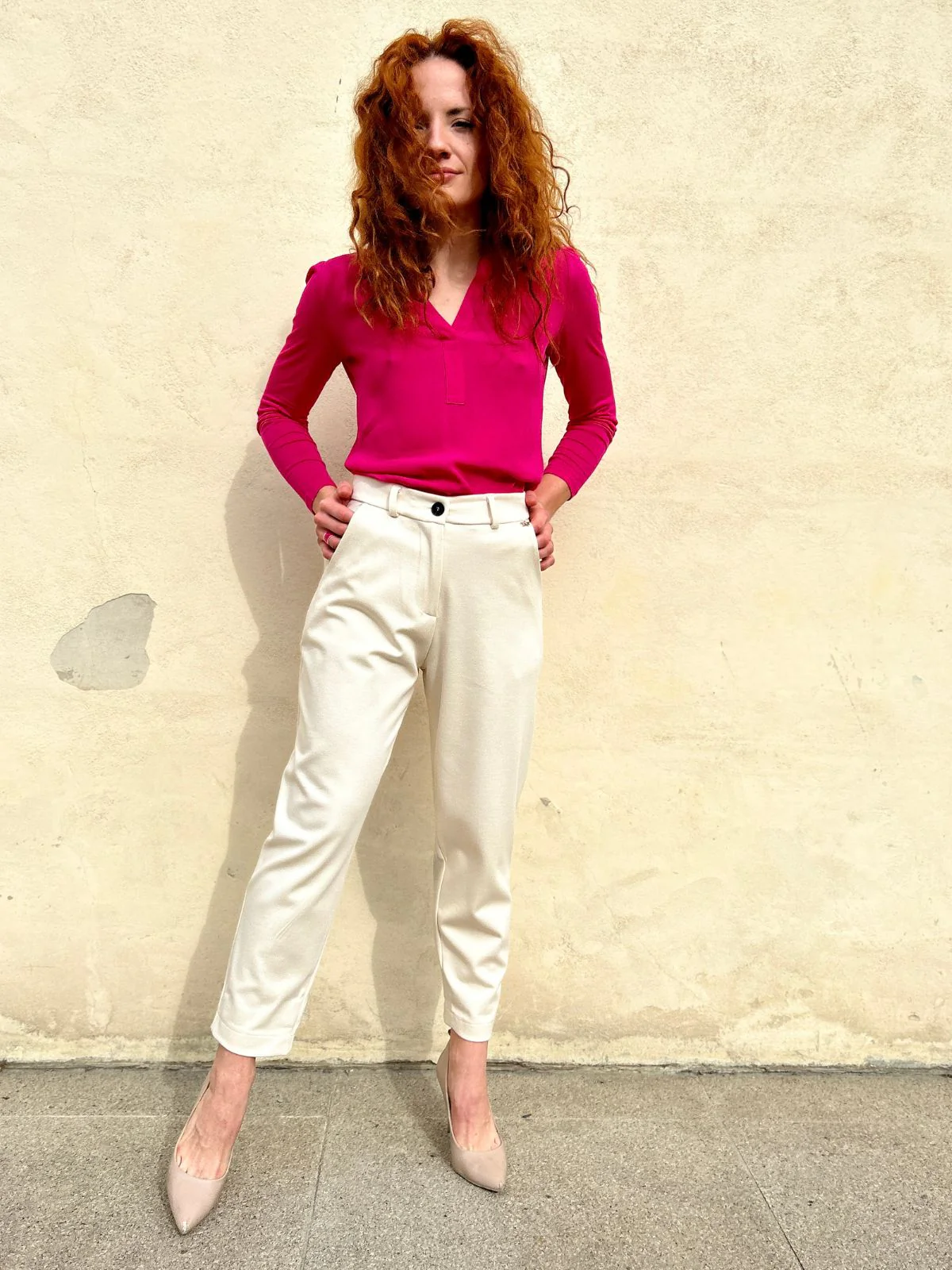 Pantalone in drill di viscosa color panna - immagine 4