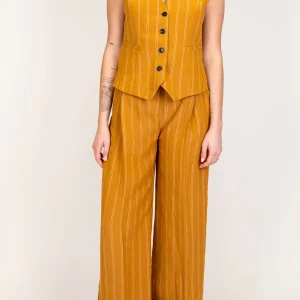 Maryley - Coordinato gessato in modal con gilet e pantalone palazzo