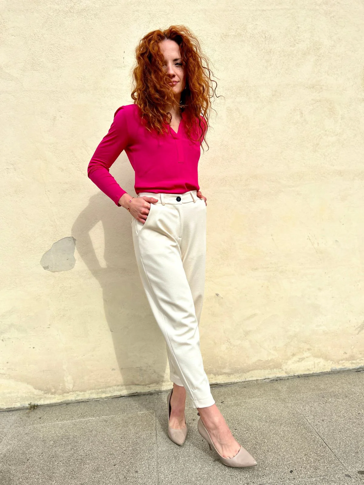 Pantalone in drill di viscosa color panna - immagine 5