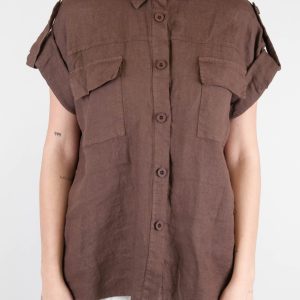 Motel - Camicia mezza manica 100% lino con taschini sul petto