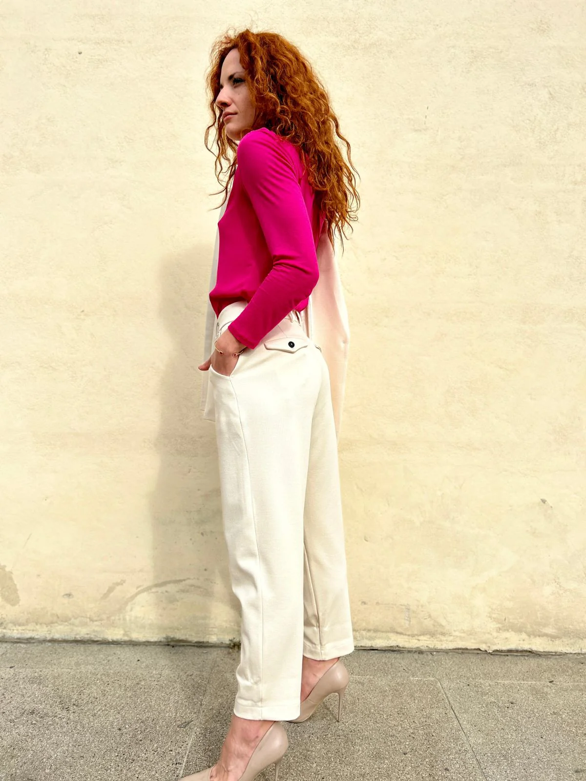 Pantalone in drill di viscosa color panna - immagine 6