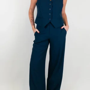 Tensione in - Coordinato gilet e pantalone palazzo in tessuto fluido con elastico sul retro