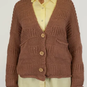 Haveone - Cardigan tre bottoni in filato leggero con bande in rilievo