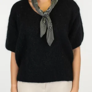 Dixie - Maglia mezza manica in lana mohair con bandana a contrasto