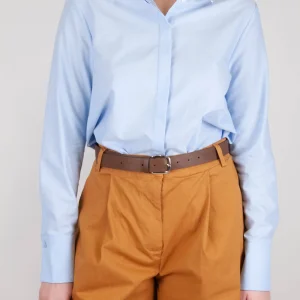Tensione in - Camicia tinta unita con colletto fantasia a contrasto