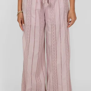 Tensione in - Pantalone palazzo con ricami in pizzo sangallo e coulisse