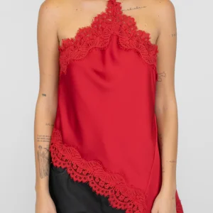 Motel - Top asimmetrico in satin con orli in pizzo a contrasto