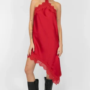 Motel - Abito corto in satin con profili in pizzo e asimmetria laterale