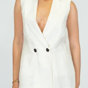 Maryley - Maxi gilet doppiopetto in misto lino