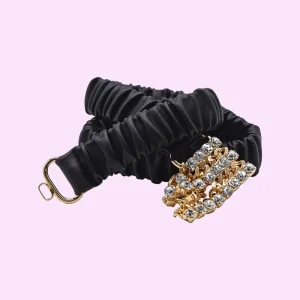 Cintura con  arricci più fibbia con catene più strass ecopelle laminata