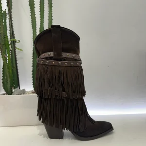 METISSE stivaletto texano FRANGE SUEDE T. DI MORO tacco 70