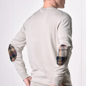 MAGLIONE GIROCOLLO IN VISCOSA CON TOPPE IN TESSUTO - V2