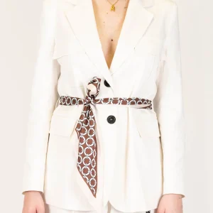 Maryley - Giacca sahariana con doppio taschino e cintura foulard