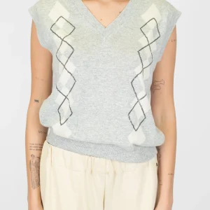 Motel - Gilet scollo a V fantasia rombi laterali in misto lana e cashmere