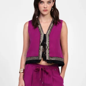 Dixie - Gilet in viscosa con profilo laminato e chiusura con lacci