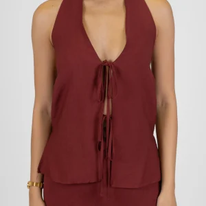 Tensione in - Gilet chiusura scollo fronte-retro con allaccio al collo e laccetti