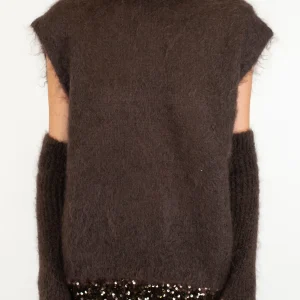 Tensione in - Maglia giromaniche in lana mohair con manicotti