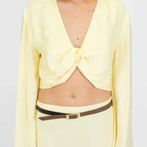 Haveone - Blusa crop in viscosa leggera annodata al centro