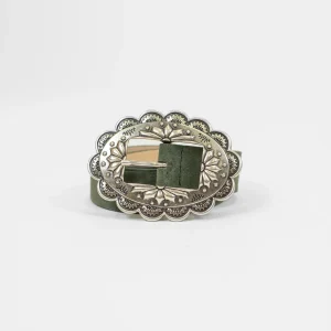 Haveone - Cintura in pelle scamosciata con fibbia ovale in acciaio con decori e applicazioni