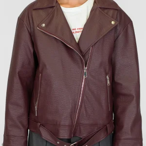 Tensione in - Giubbino biker in ecopelle con rever ampio e tasche con zip laterale