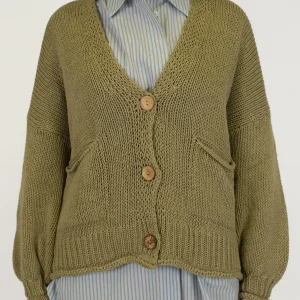 Haveone - Cardigan tre bottoni in filato leggero con taschini laterali